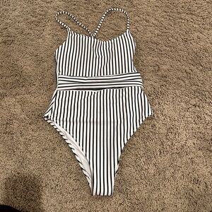 Shade and shore black and white striped swimsuit NWT
